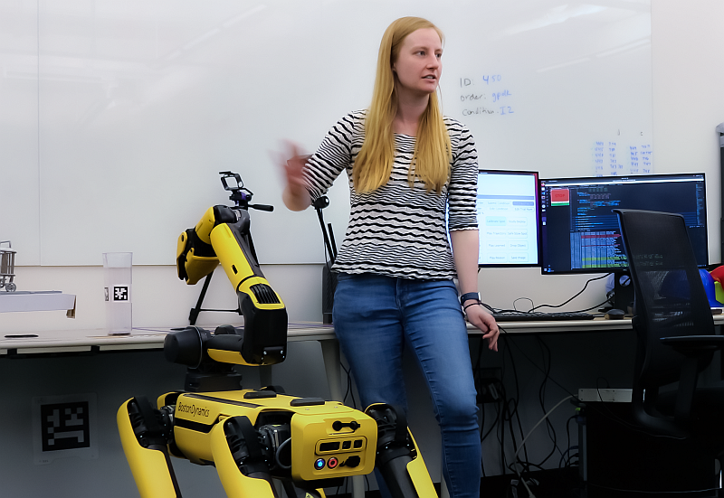 AI Mode ConversationYou sent: 1 imageThis image shows a classroom or lab demonstration featuring Spot, the famous quadruped robot dog developed by Boston Dynamics.